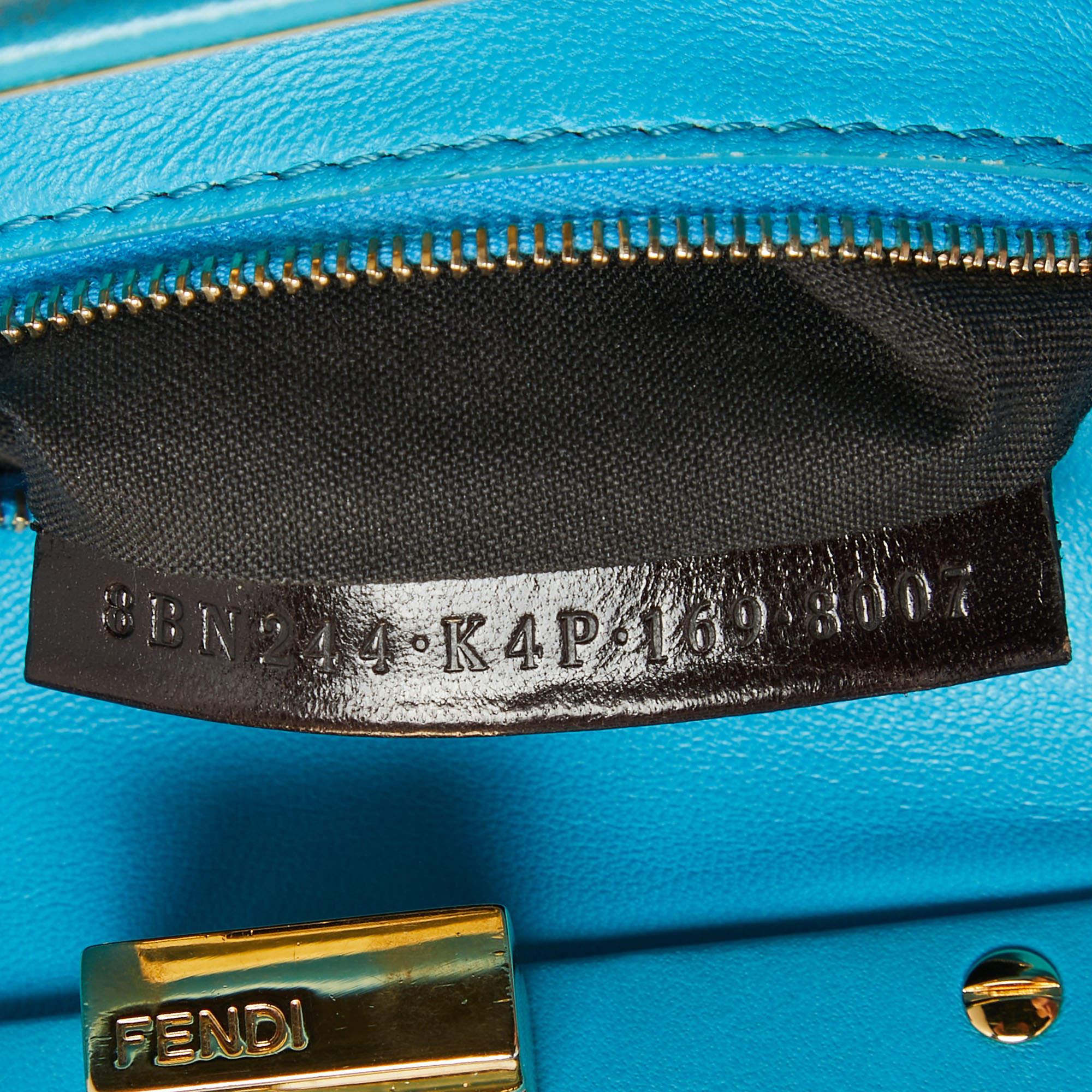 Fendi Light Blue Leather Mini Peekaboo Top Handle Bag For Sale 7