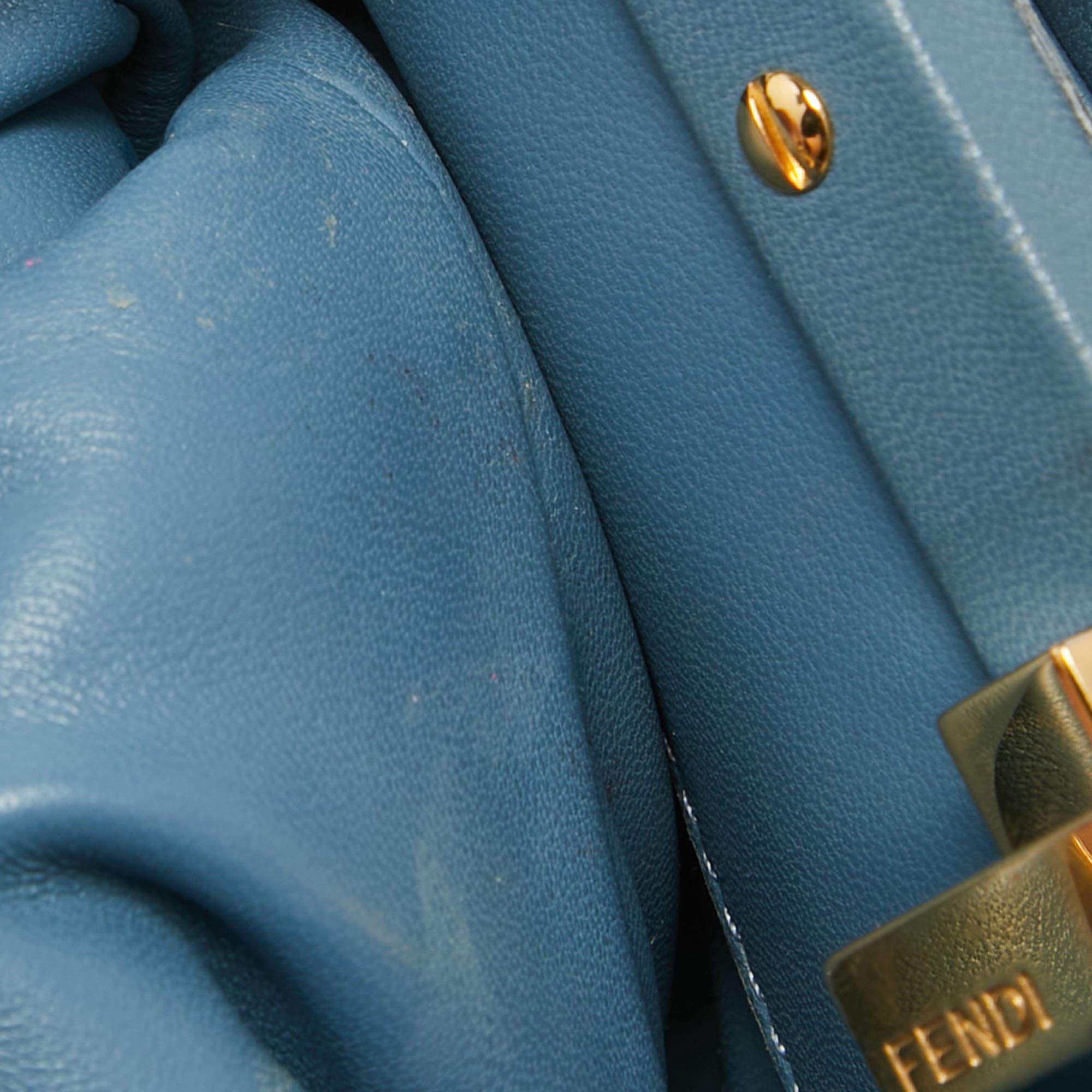 Fendi Light Blue Leather Mini Peekaboo Top Handle Bag For Sale 7