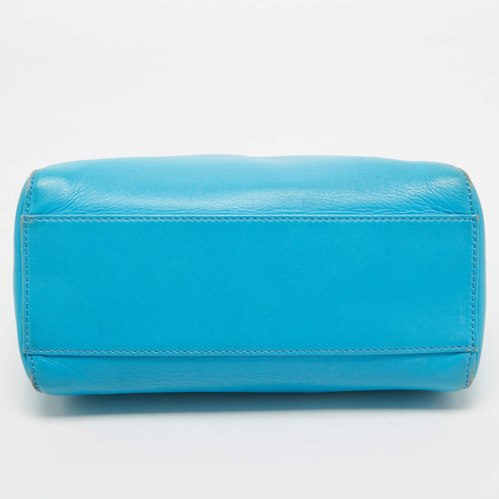 Fendi Light Blue Leather Mini Peekaboo Top Handle Bag For Sale 8