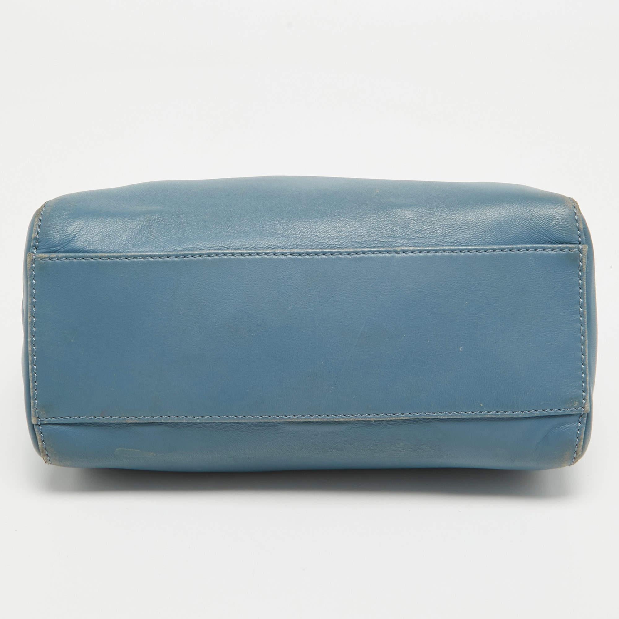 Fendi Light Blue Leather Mini Peekaboo Top Handle Bag For Sale 8