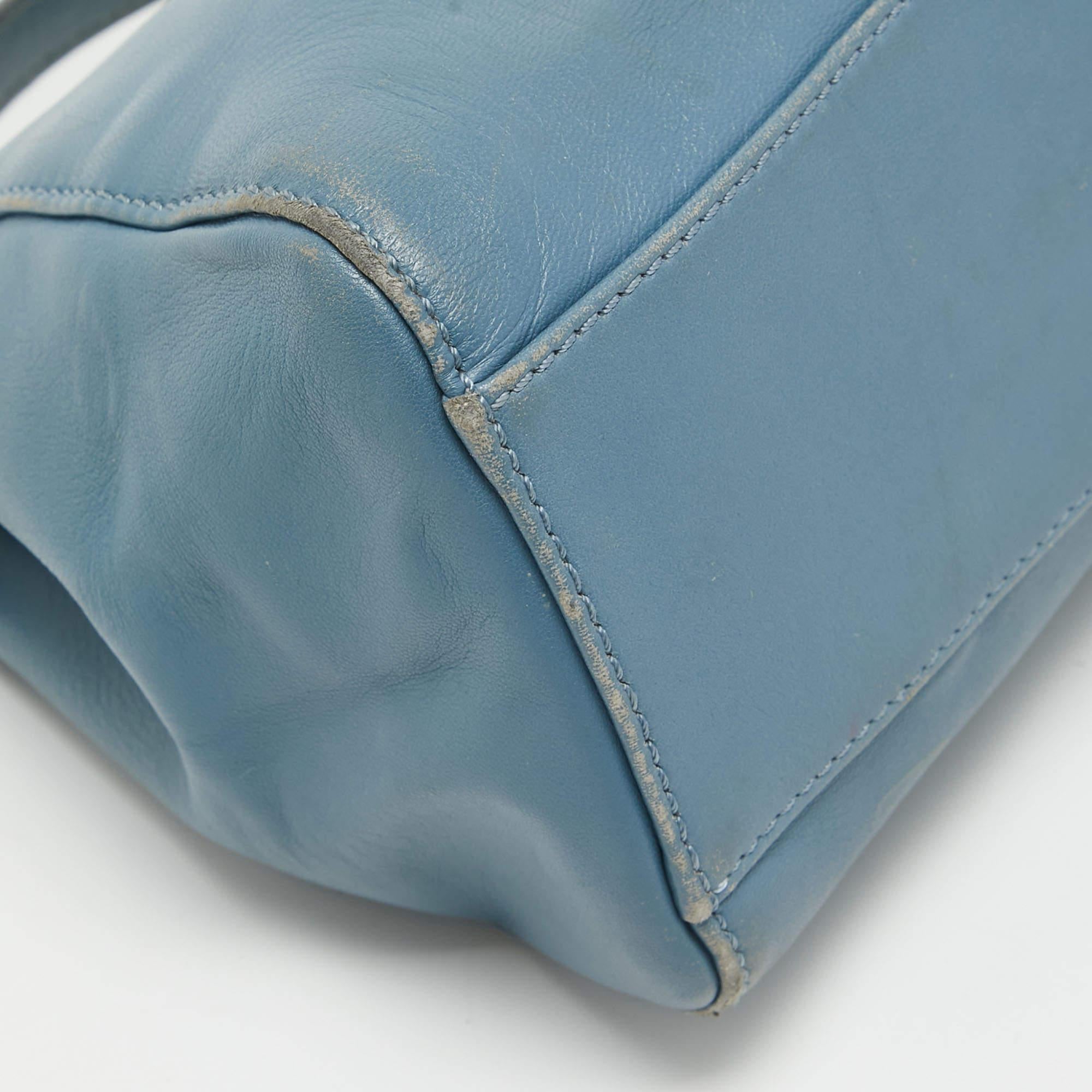 Fendi Light Blue Leather Mini Peekaboo Top Handle Bag For Sale 9
