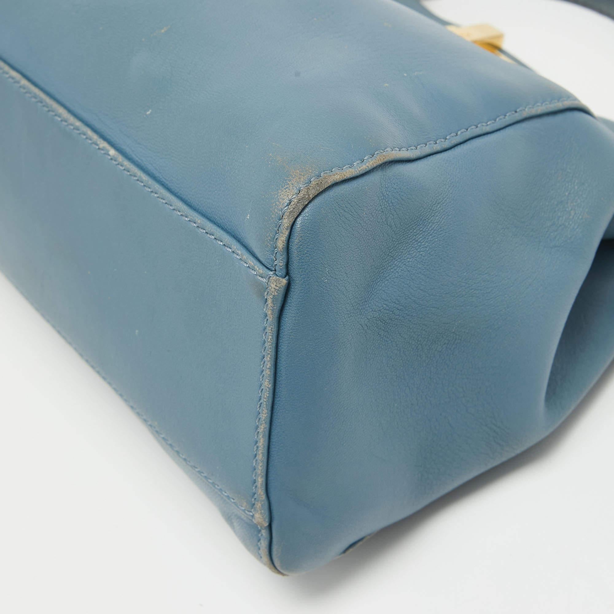 Fendi Light Blue Leather Mini Peekaboo Top Handle Bag For Sale 10