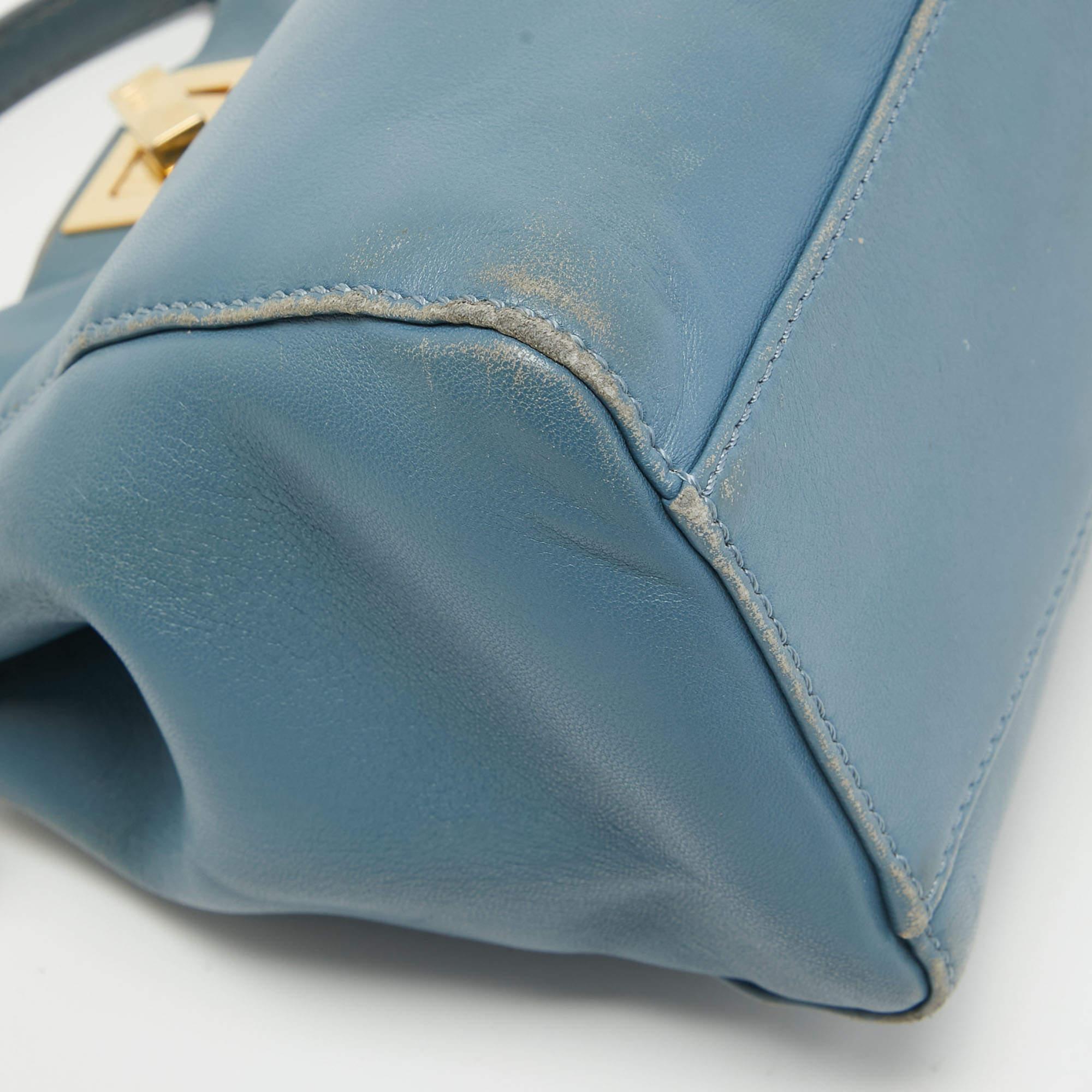 Fendi Light Blue Leather Mini Peekaboo Top Handle Bag For Sale 11