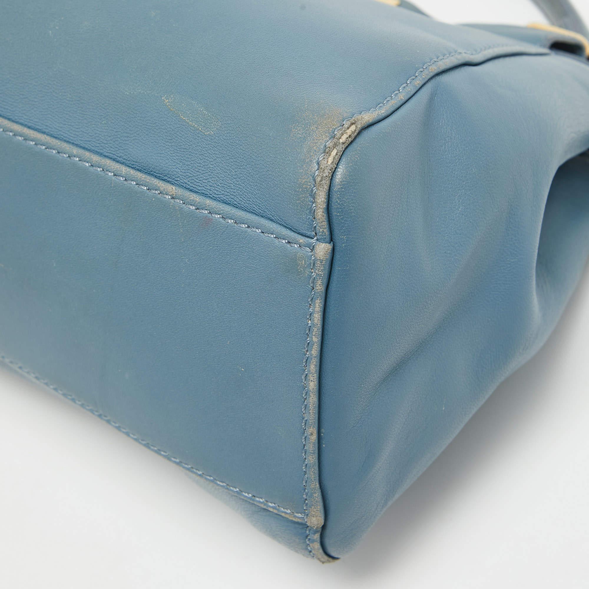 Fendi Light Blue Leather Mini Peekaboo Top Handle Bag For Sale 12