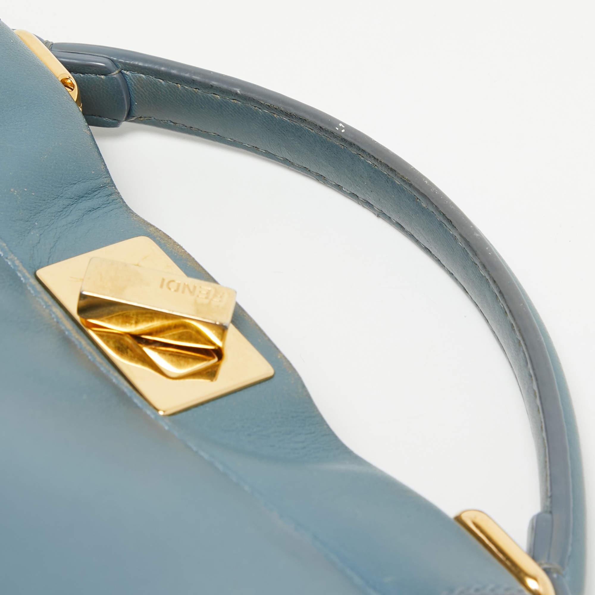 Fendi Light Blue Leather Mini Peekaboo Top Handle Bag For Sale 13