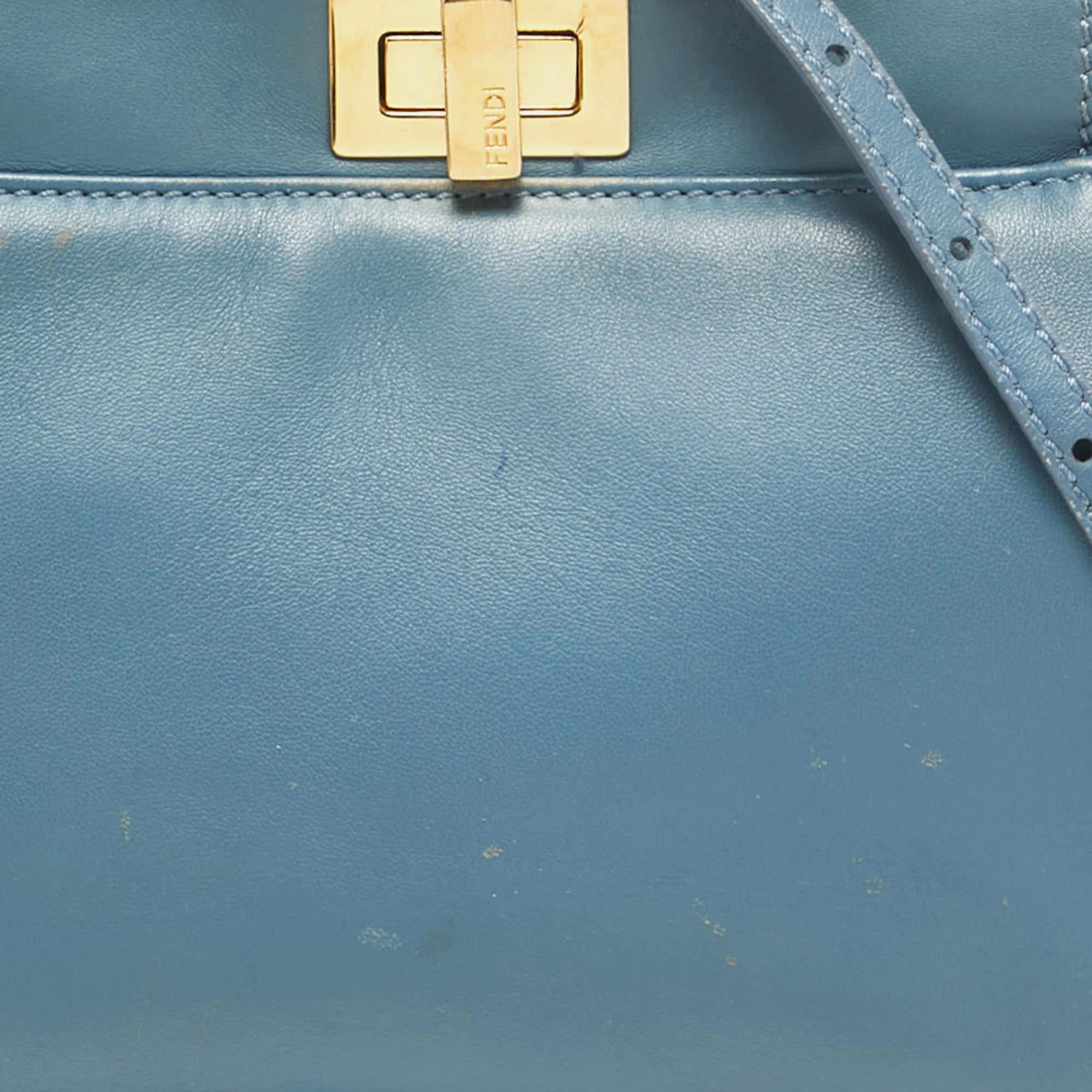 Fendi Light Blue Leather Mini Peekaboo Top Handle Bag For Sale 14
