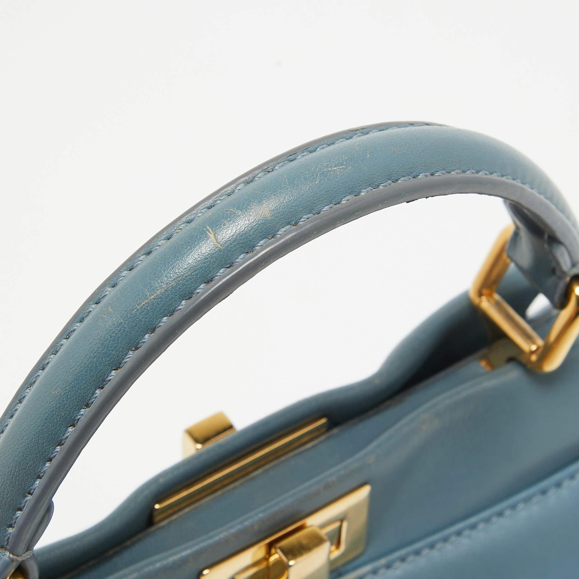Fendi Light Blue Leather Mini Peekaboo Top Handle Bag For Sale 15