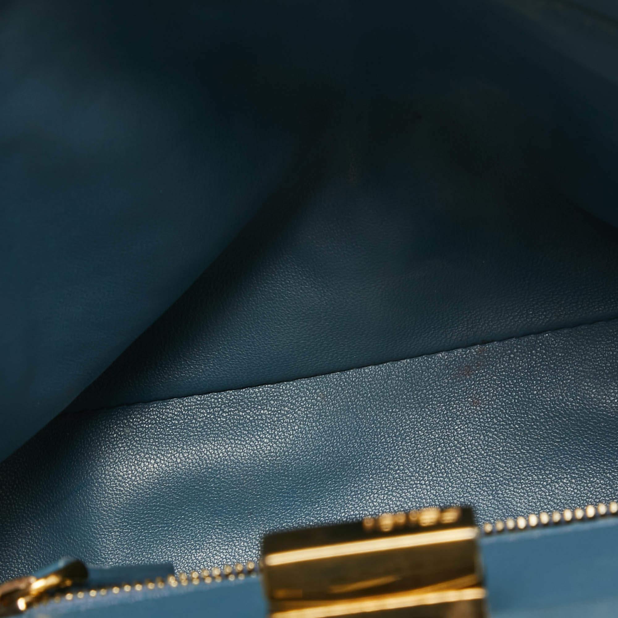 Women's Fendi Light Blue Leather Mini Peekaboo Top Handle Bag For Sale