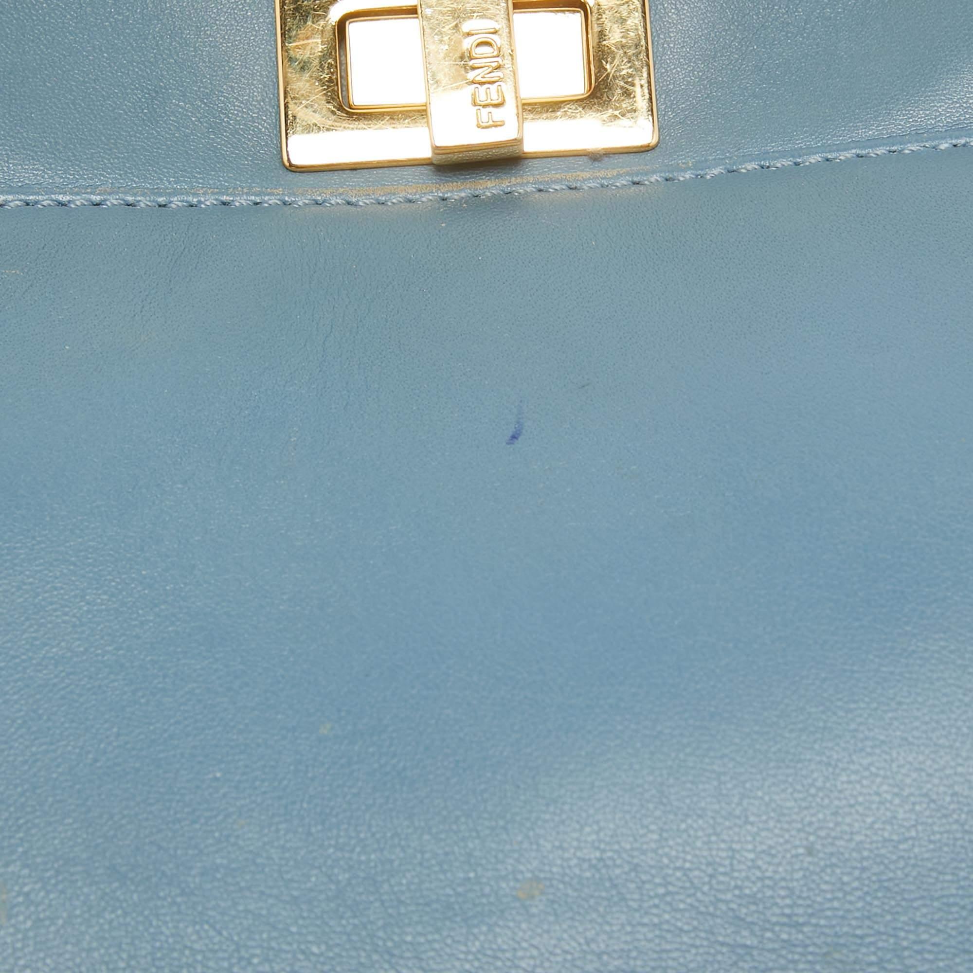 Fendi Light Blue Leather Mini Peekaboo Top Handle Bag For Sale 1