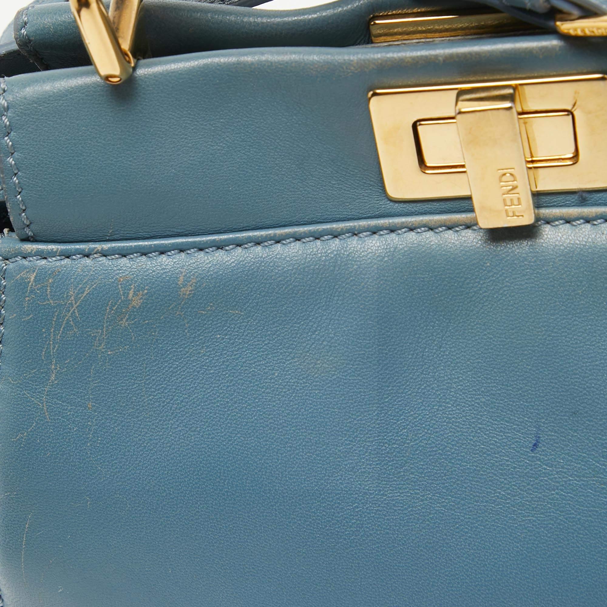 Fendi Light Blue Leather Mini Peekaboo Top Handle Bag For Sale 2