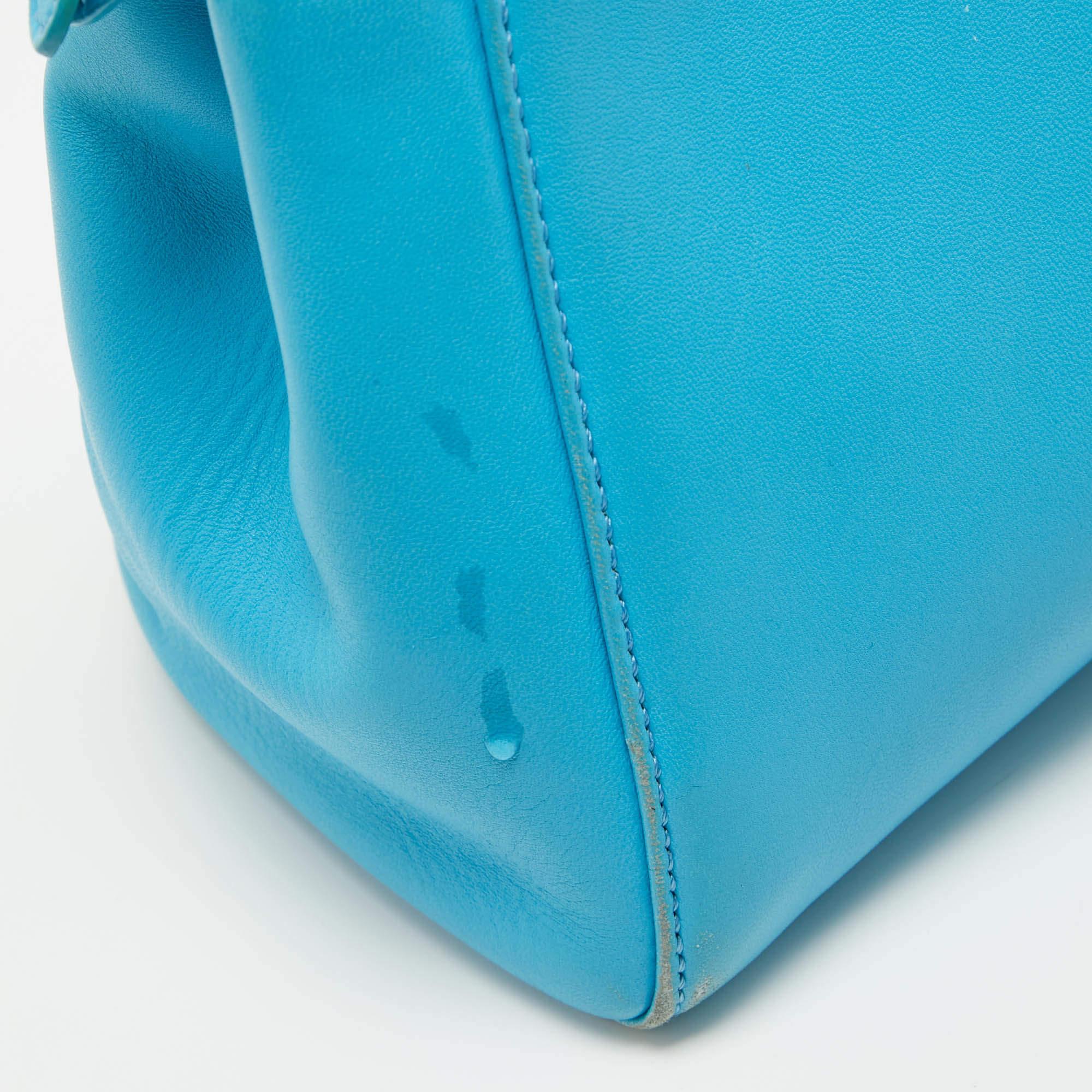 Fendi Light Blue Leather Mini Peekaboo Top Handle Bag For Sale 4
