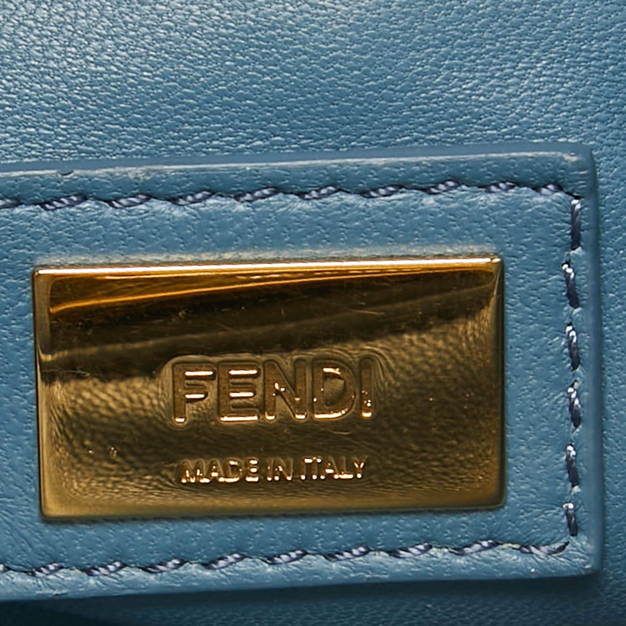 Fendi Light Blue Leather Mini Peekaboo Top Handle Bag For Sale 5