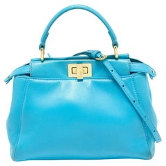 Fendi Light Blue Leather Mini Peekaboo Top Handle Bag