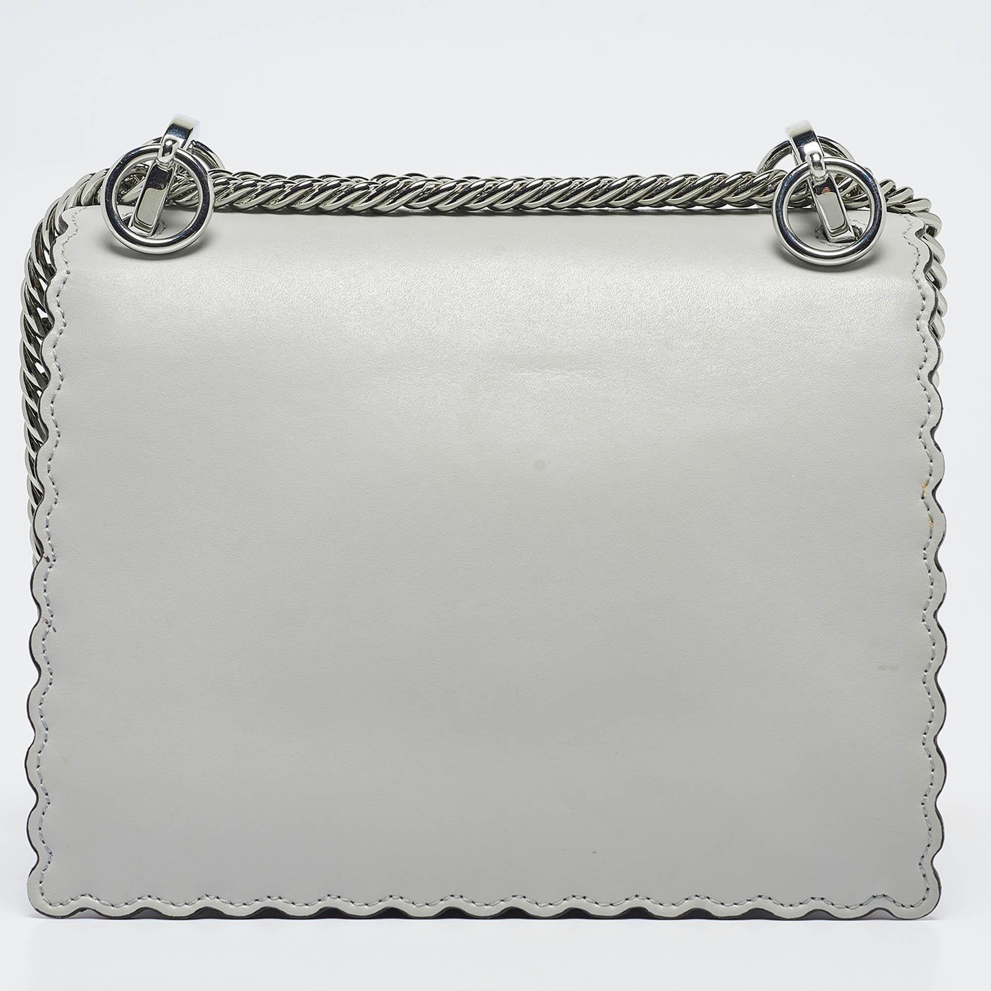 Fendi Light Blue Leather Mini Scalloped Kan I Shoulder Bag In Good Condition In Dubai, Al Qouz 2