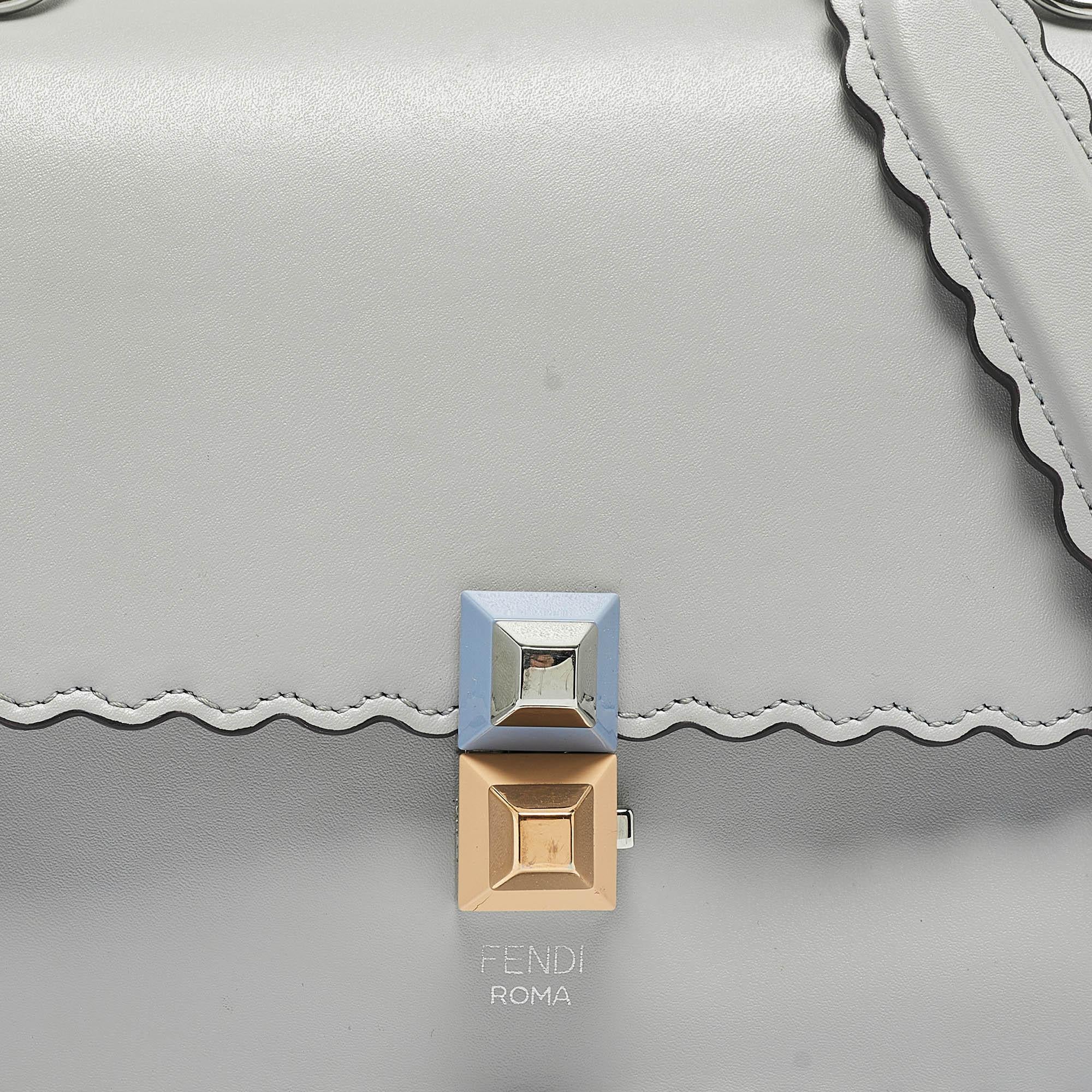 Fendi Light Blue Leather Mini Scalloped Kan I Shoulder Bag 1