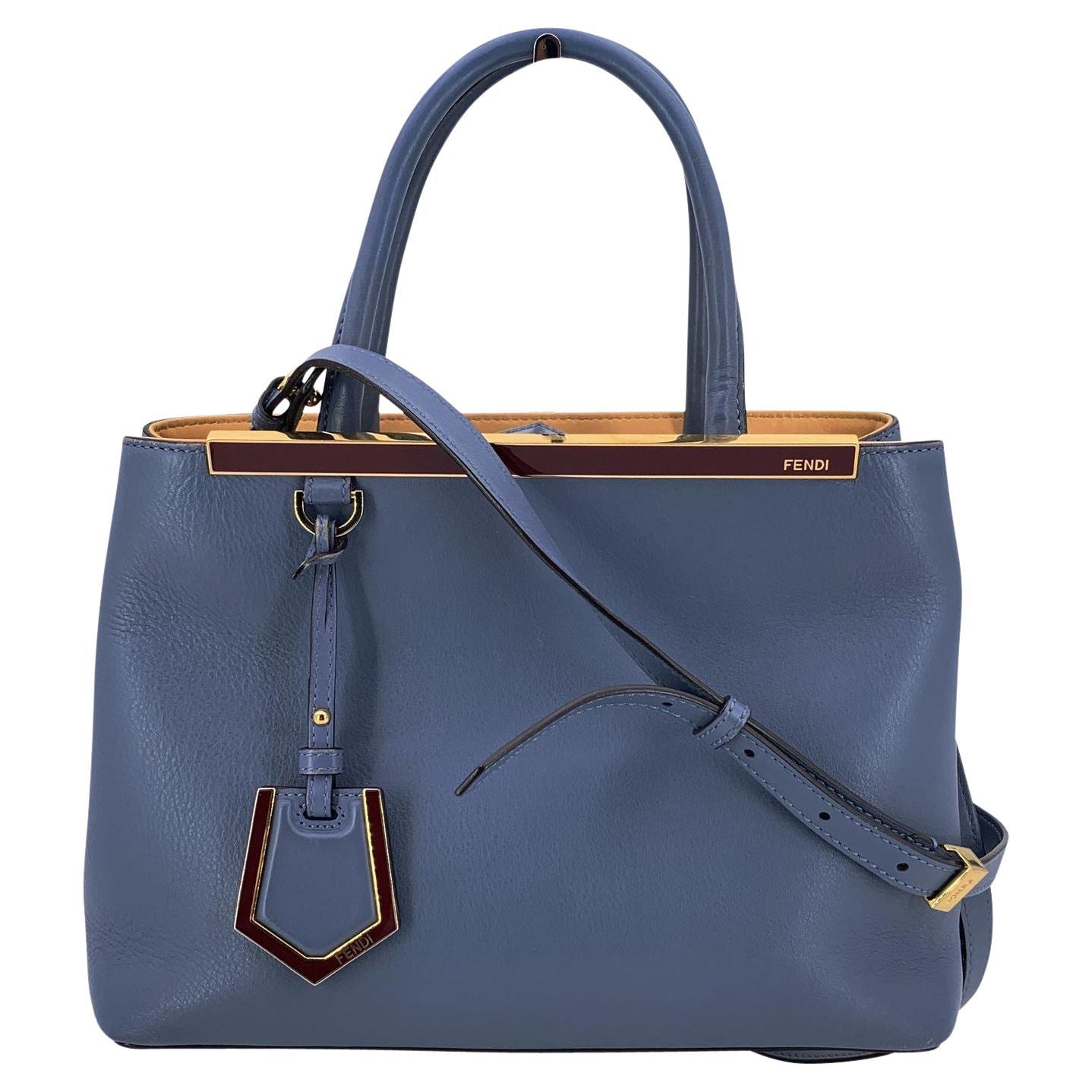 Fendi Borsa Tote Petite 2 Jours in pelle azzurra con tracolla