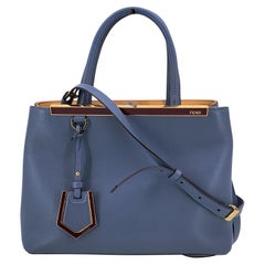 Fendi Borsa Tote Petite 2 Jours in pelle azzurra con tracolla