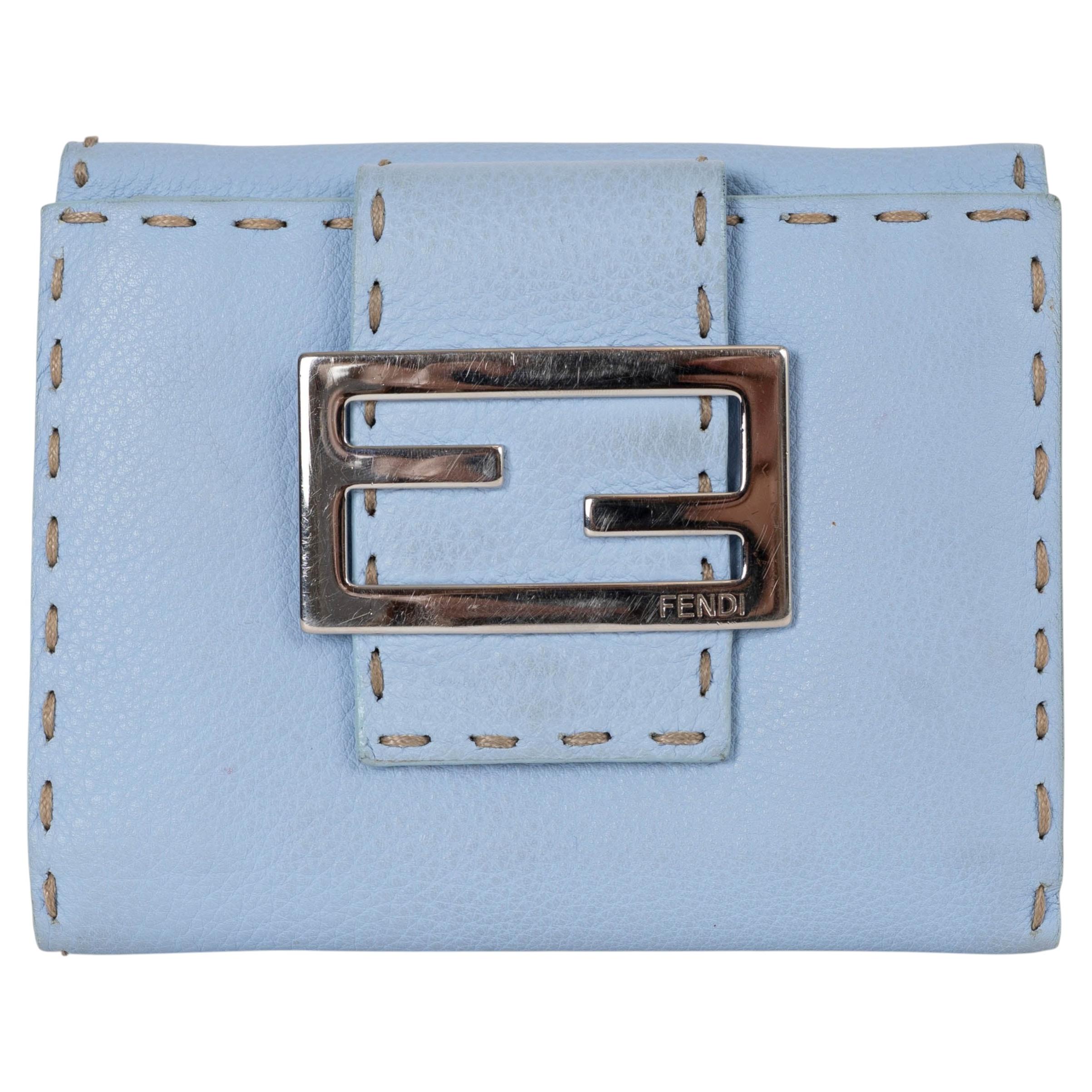 FENDI light blue leather SELLERIA COMPACT Wallet For Sale