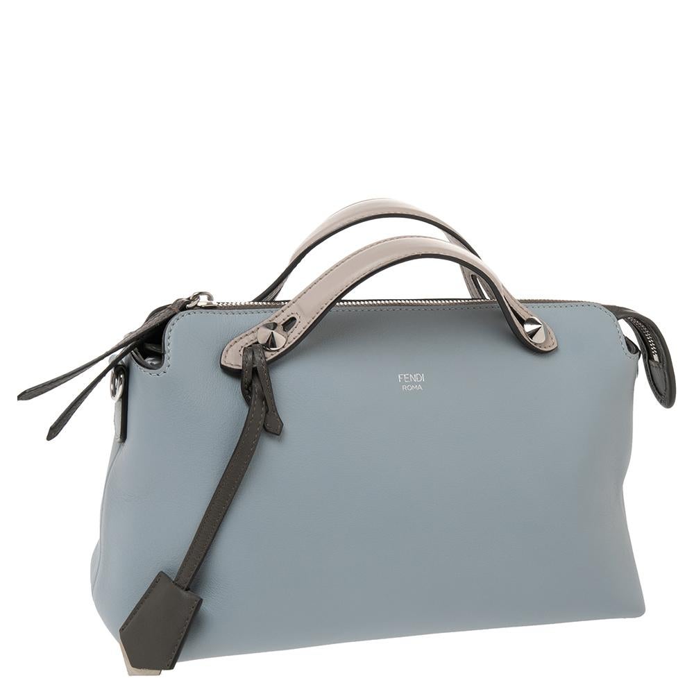 Fendi Light Blue Leather Small By The Way Boston Bag In Good Condition In Dubai, Al Qouz 2
