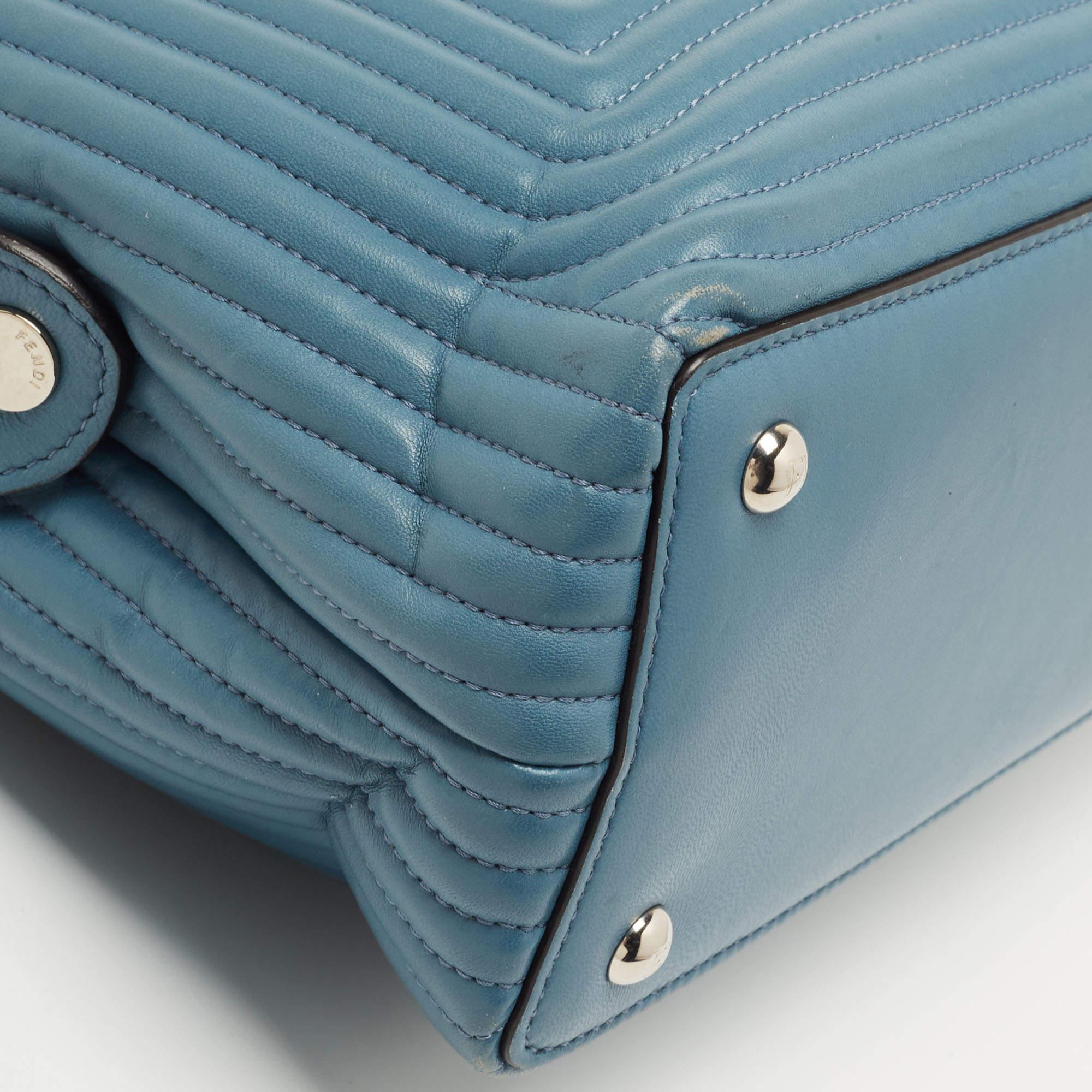 Fendi Light Blue Leather Small Dotcom Click Top Handle Bag 7