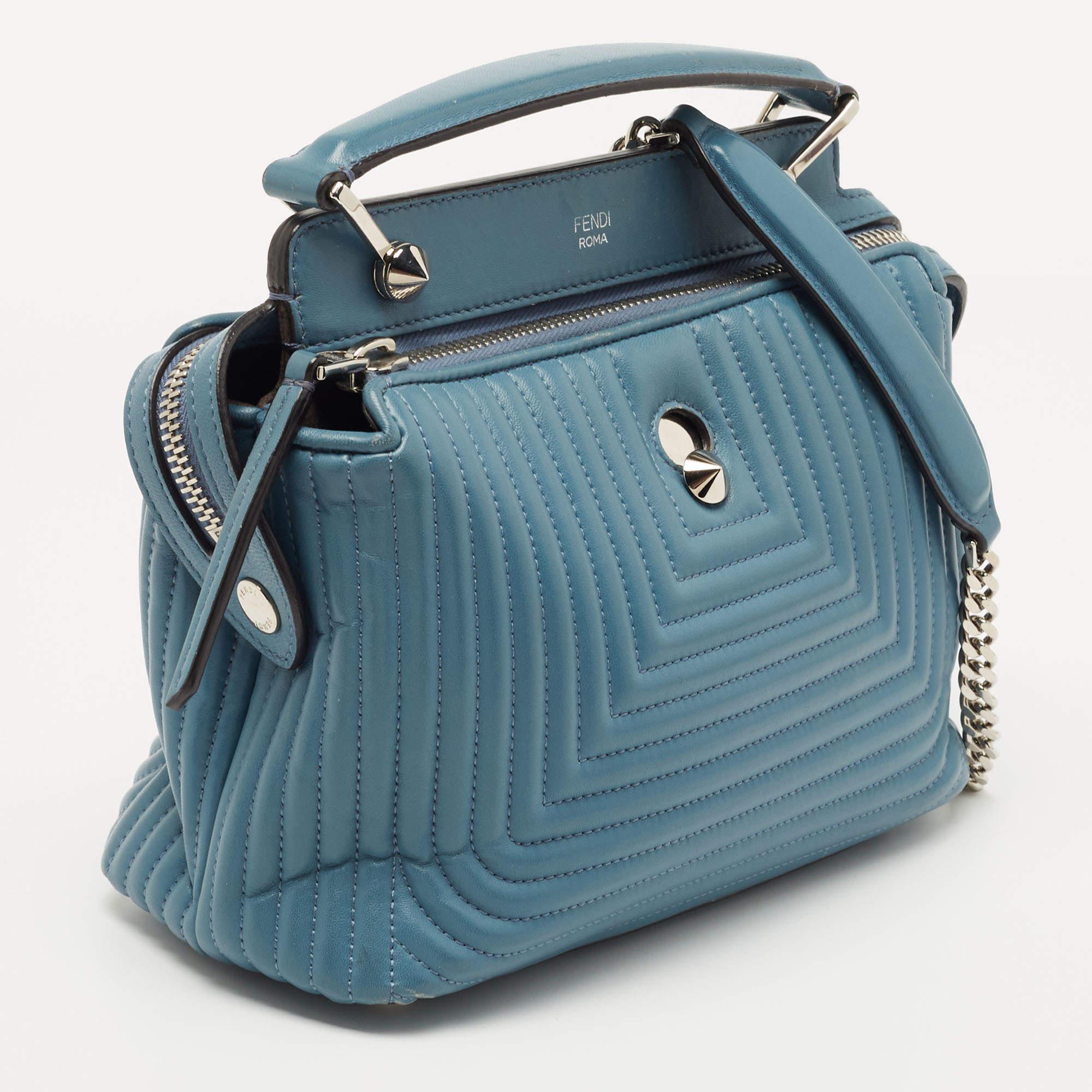 Women's Fendi Light Blue Leather Small Dotcom Click Top Handle Bag