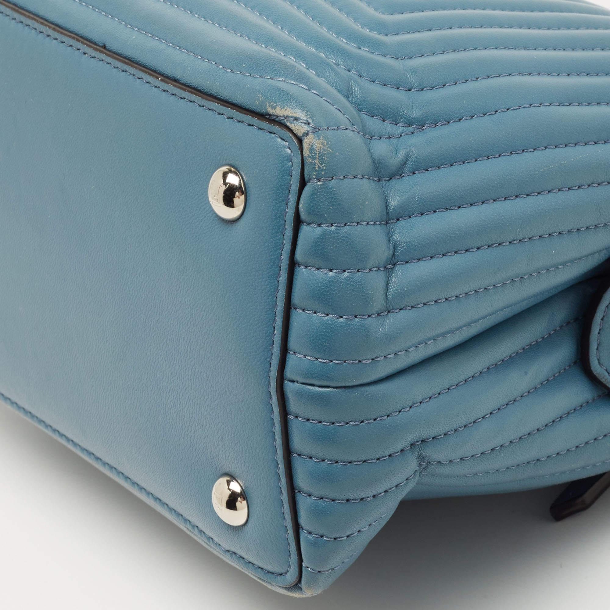 Fendi Light Blue Leather Small Dotcom Click Top Handle Bag 5