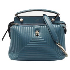 Fendi Light Blue Leather Small Dotcom Click Top Handle Bag