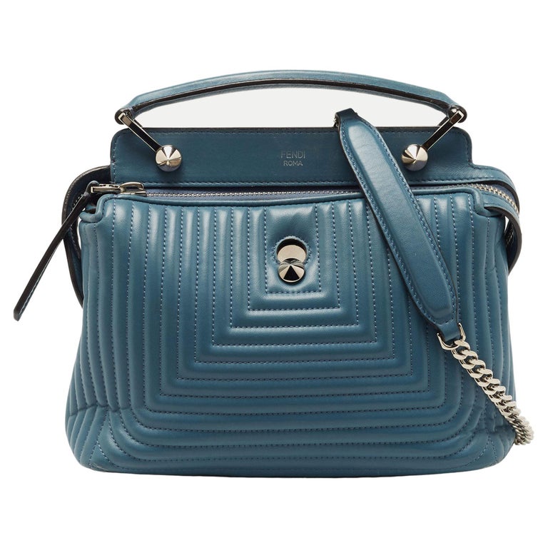 Fendi Light Blue Leather Small Click Top Handle Bag For Sale at