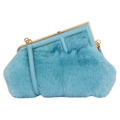 FENDI light blue MINK FUR FIRST SMALL Clutch Shoulder Bag