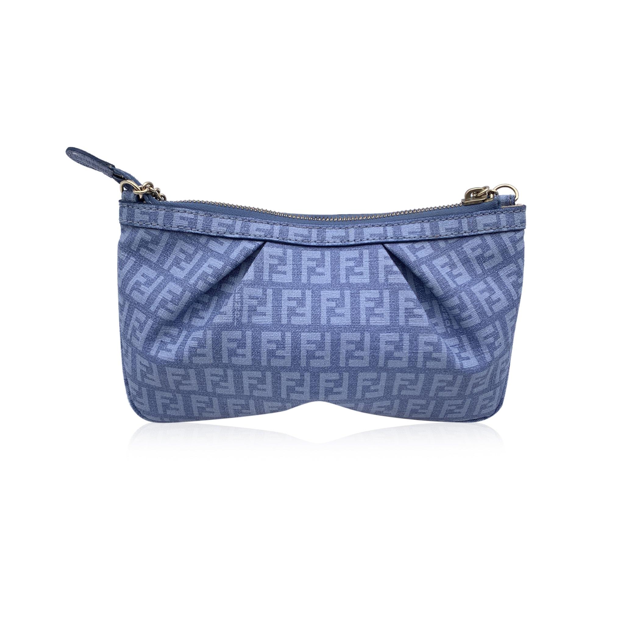 Gray Fendi Light Blue Monogram Zucchino Canvas Pochette Charm Small Bag