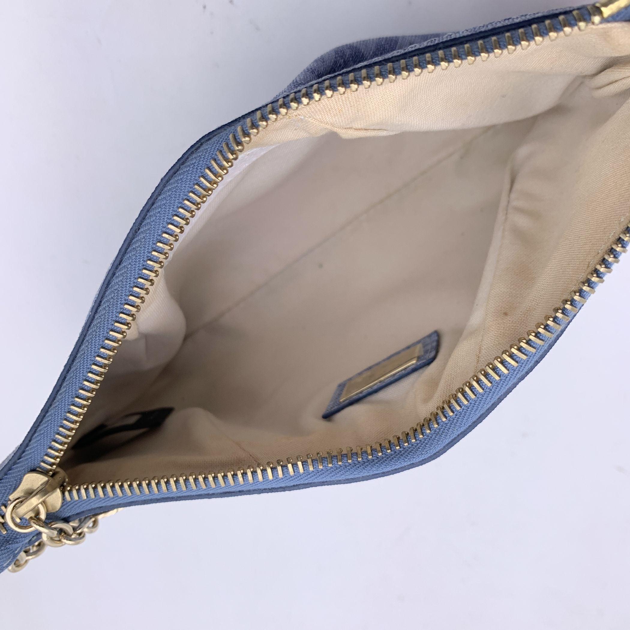 Women's Fendi Light Blue Monogram Zucchino Canvas Pochette Charm Small Bag