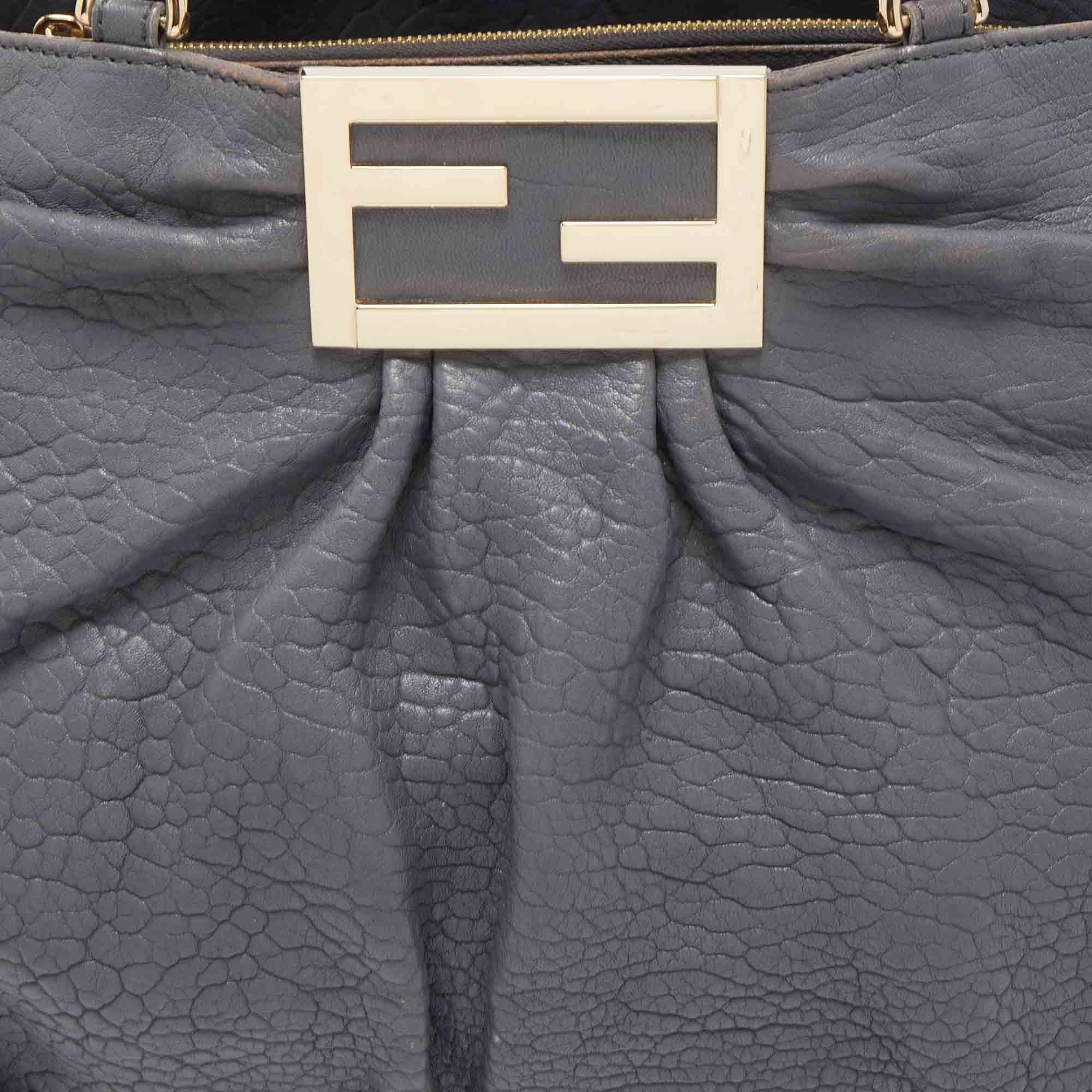 Fendi Light Blue Textured Leather Large Mia Hobo 9