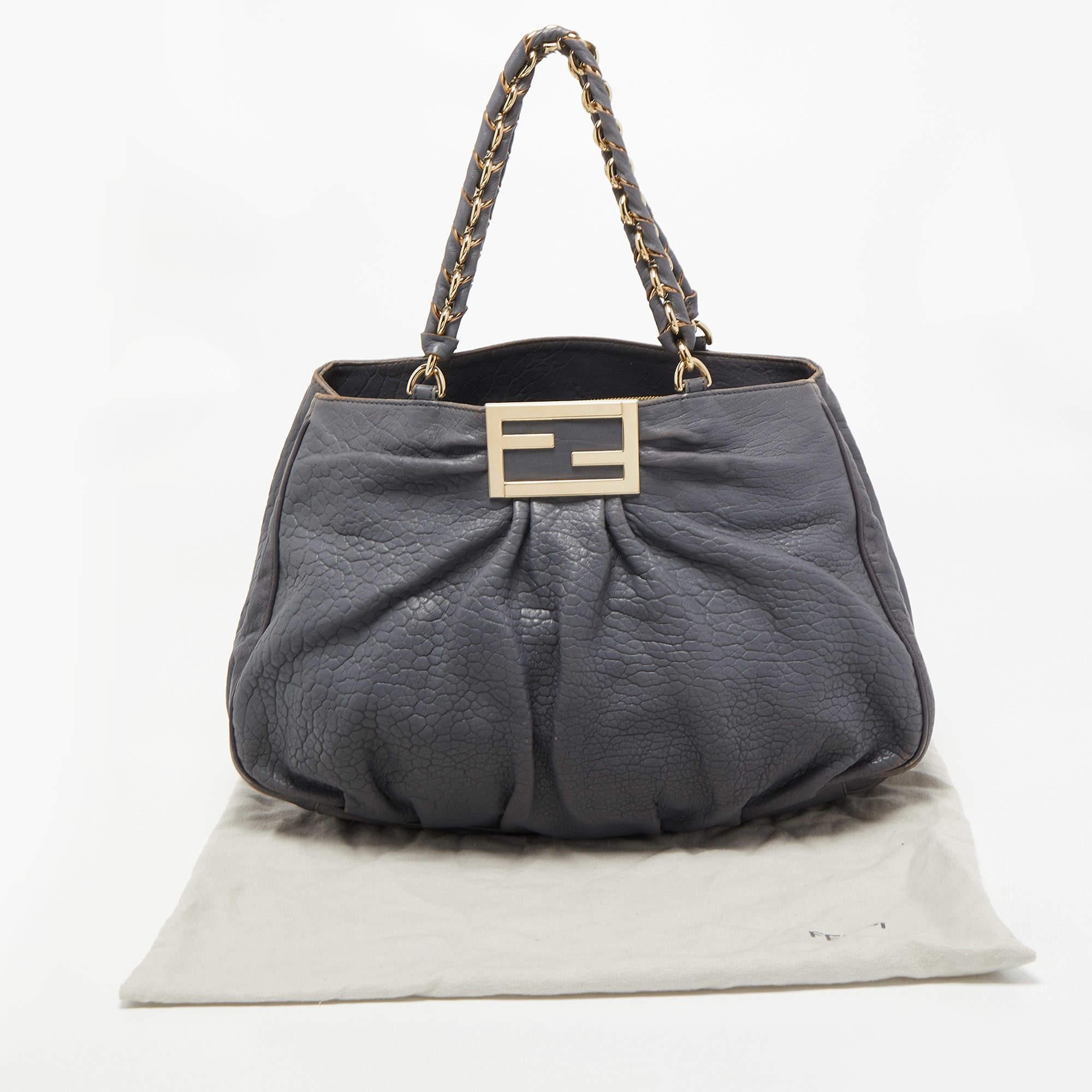 Fendi Light Blue Textured Leather Large Mia Hobo 10