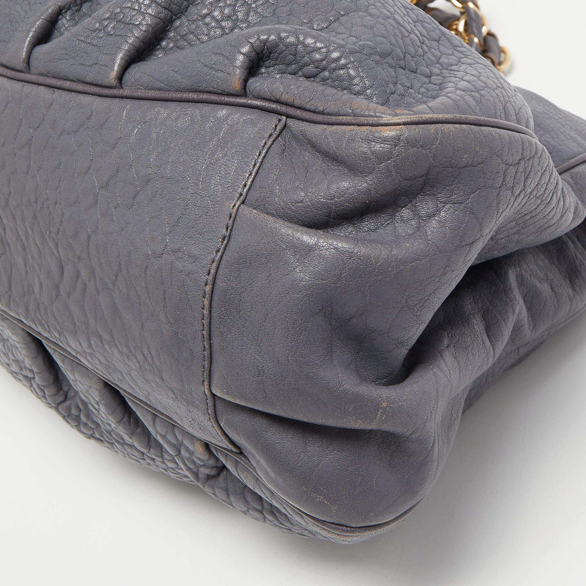 Fendi Light Blue Textured Leather Large Mia Hobo 13