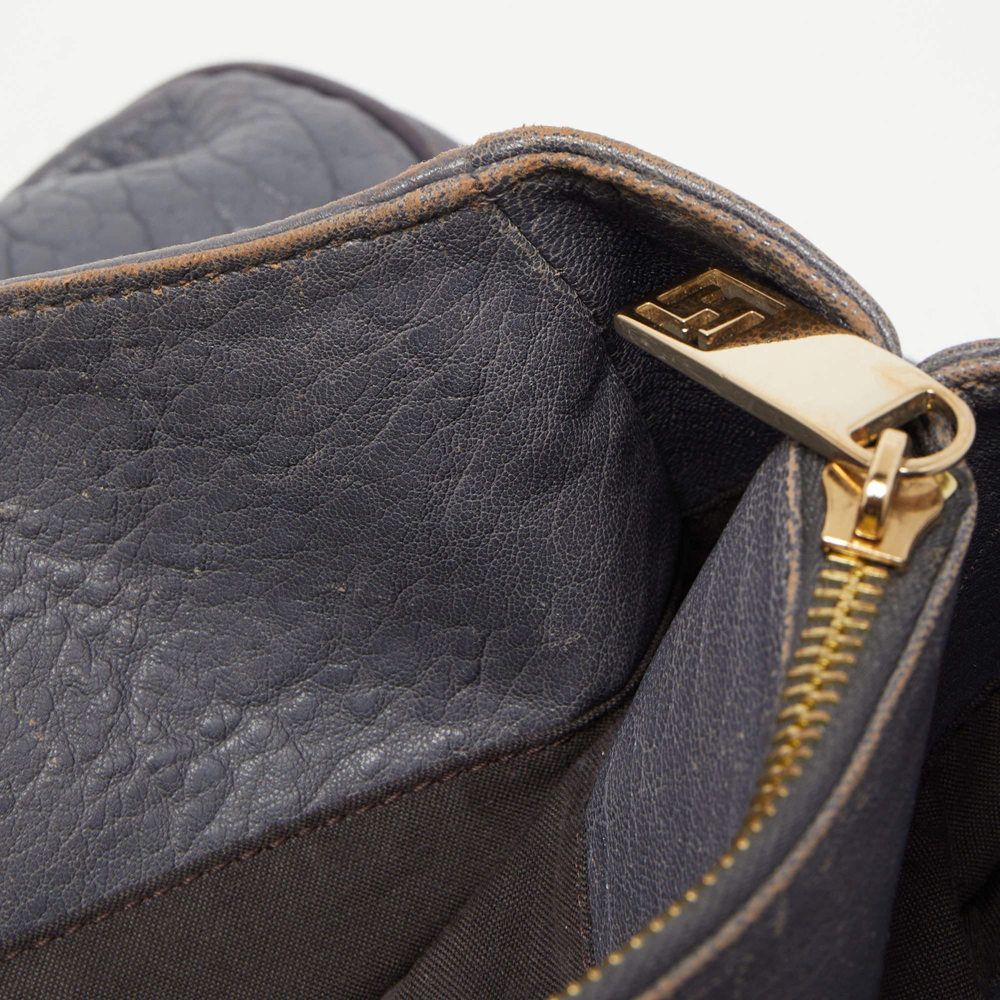 Fendi Light Blue Textured Leather Large Mia Hobo 2