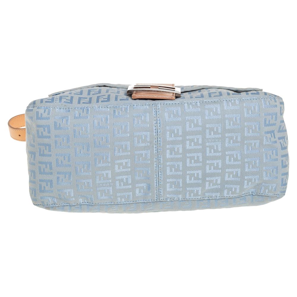 Fendi Light Blue Zucchino Canvas and Leather Mama Baguette Bag 3