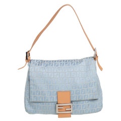 Fendi Light Blue Zucchino Canvas and Leather Mama Baguette Bag