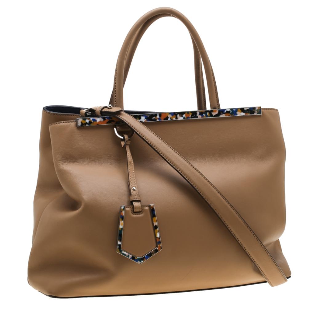 Women's Fendi Light Brown Leather 2Jours Confetti Tote