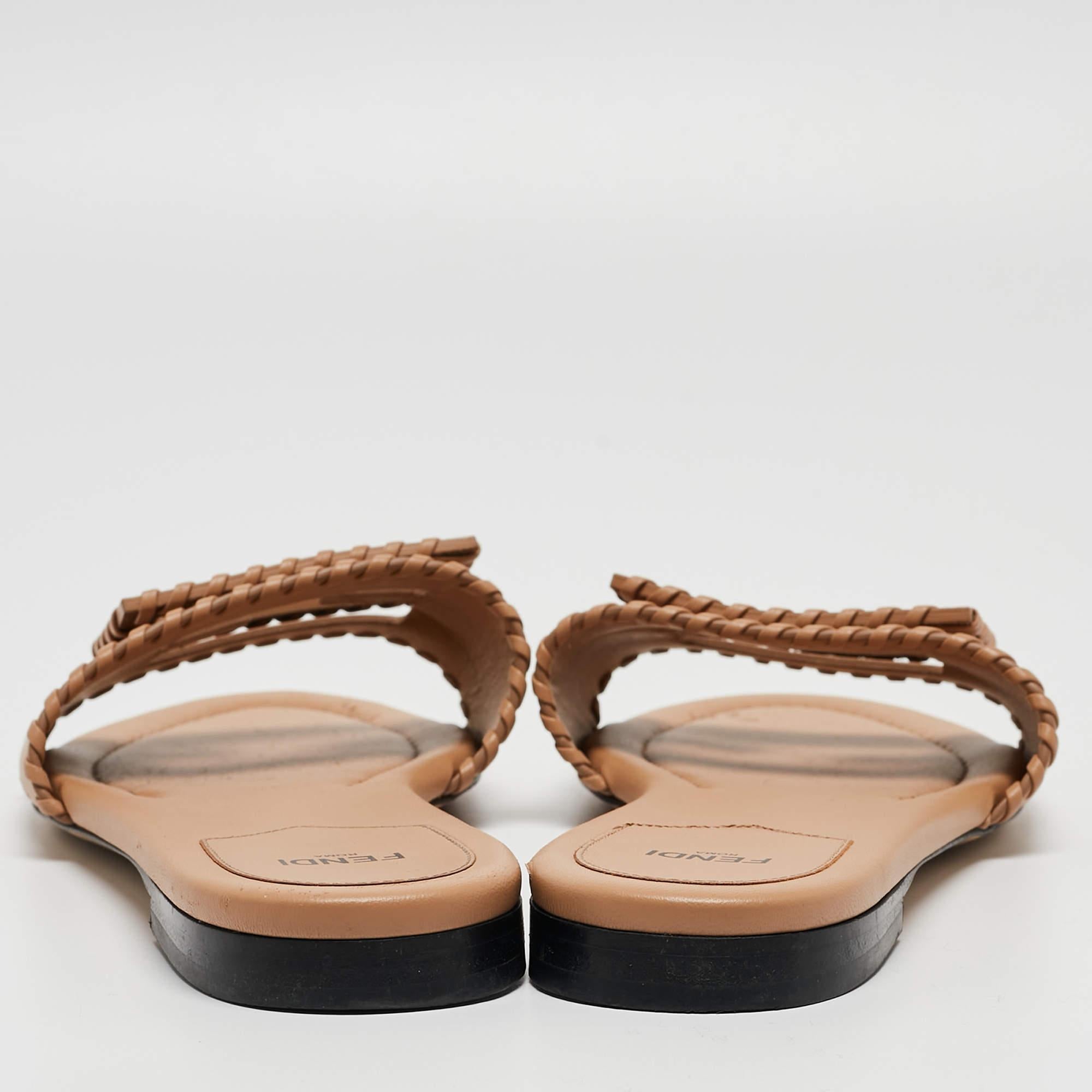 Fendi Light Brown Leather Flat Slides Size 40 1