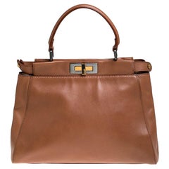 Fendi Light Brown Leather Medium Peekaboo Top Handle Bag