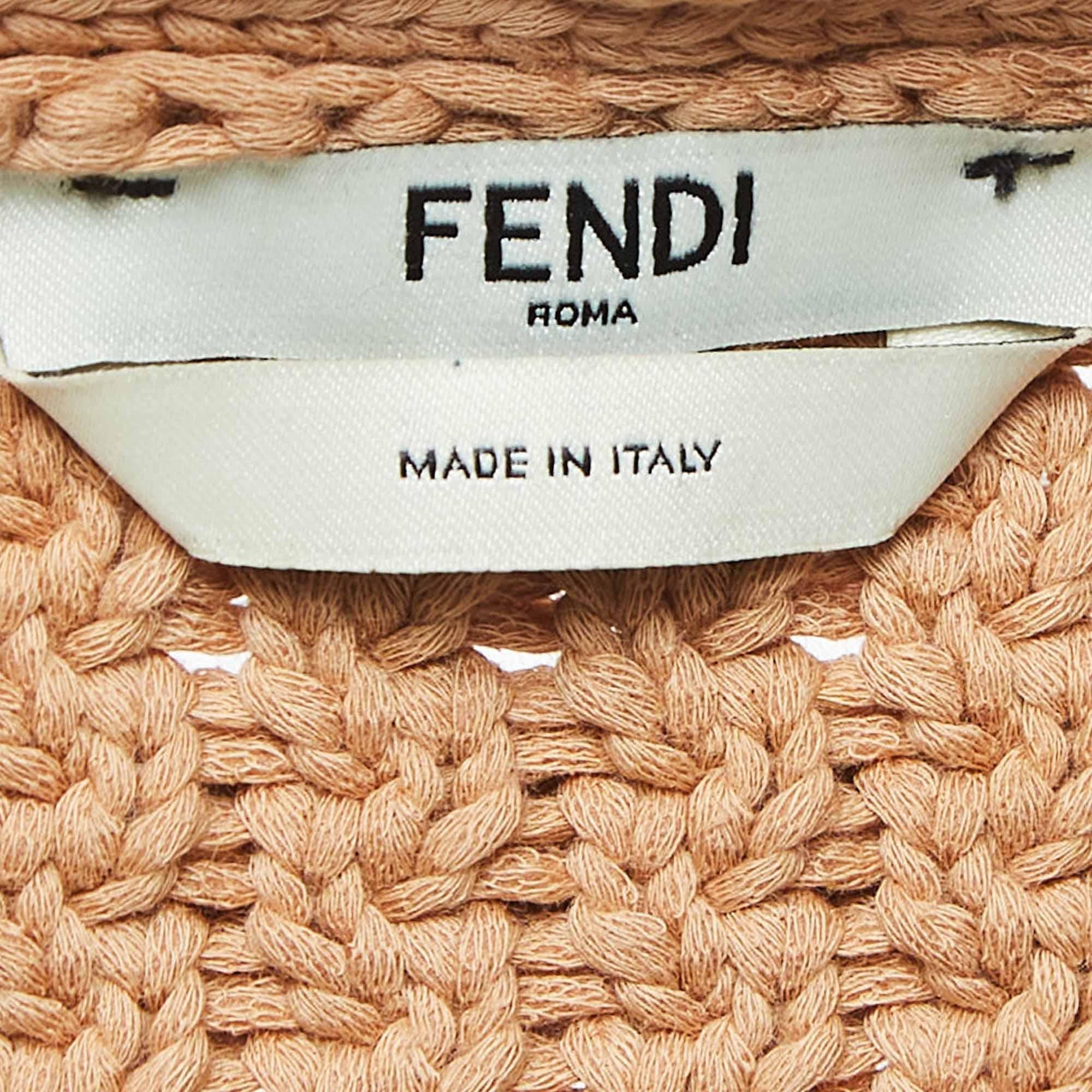 Women's Fendi Light Brown Striped Knit Buttoned Cardigan S