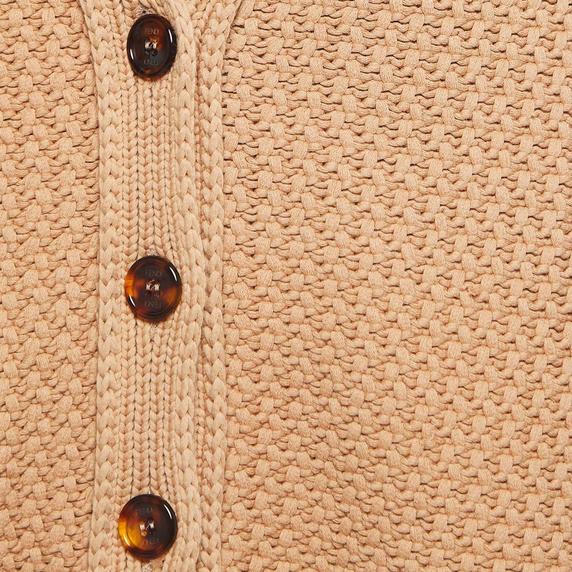 Fendi Light Brown Striped Knit Buttoned Cardigan S 1