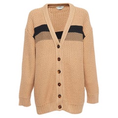 Fendi Light Brown Striped Knit Buttoned Cardigan S