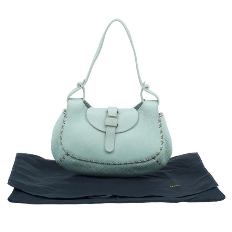 Fendi Light Green Leather Selleria Hobo 10