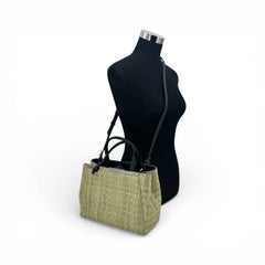 Fendi Light Green Straw Petite 2 Jours Tote Bag with Shoulder Strap
