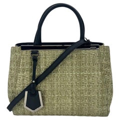 Fendi Light Green Straw Petite 2 Jours Tote Bag with Shoulder Strap