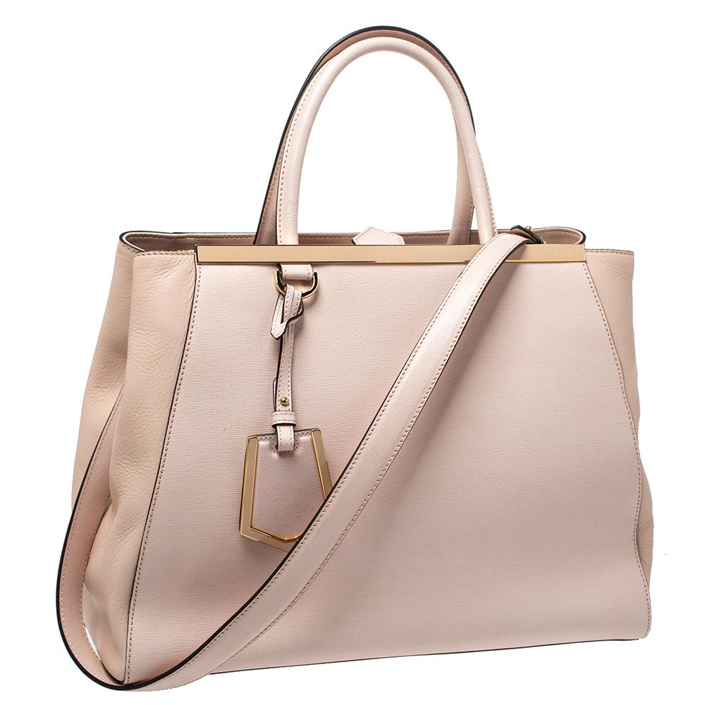 Beige Fendi Light Pink Leather Medium 2Jours Tote