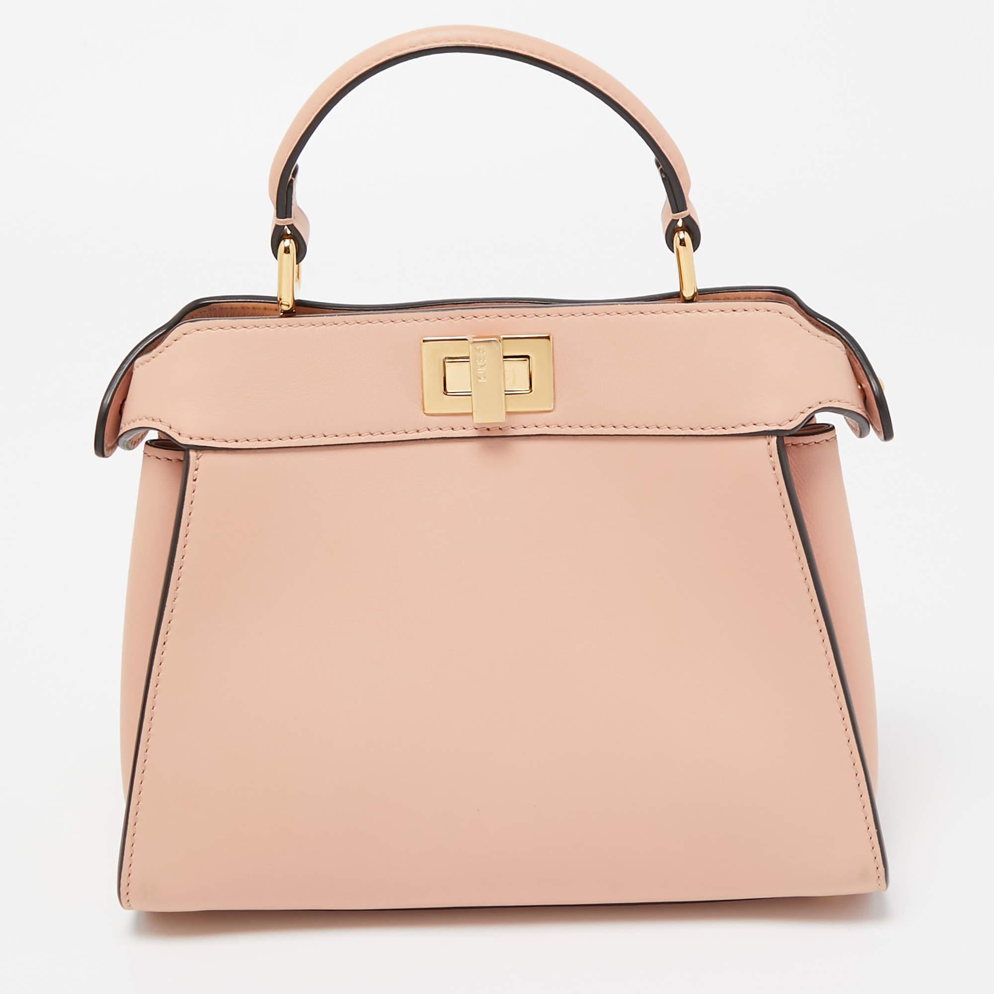 Fendi Light Pink Leather Mini Front Pocket Peekaboo Top Handle Bag For Sale 6