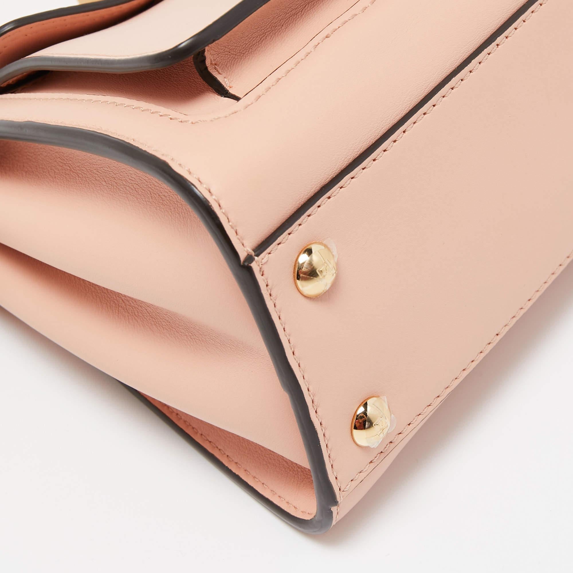 Fendi Light Pink Leather Mini Front Pocket Peekaboo Top Handle Bag In Excellent Condition For Sale In Dubai, Al Qouz 2