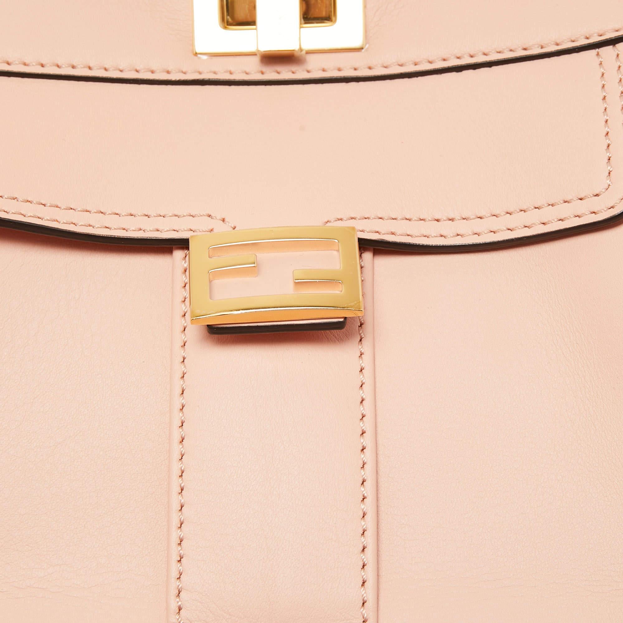 Fendi Light Pink Leather Mini Front Pocket Peekaboo Top Handle Bag For Sale 1